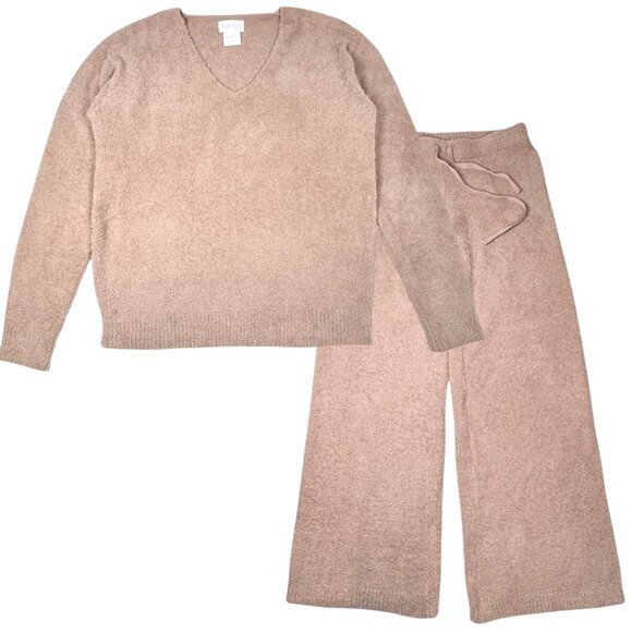 Softies Marshmallow Lounge Set Sz.S Beige Top Wide Leg Pants Knit Cozy PJ Plush - Picture 2 of 16